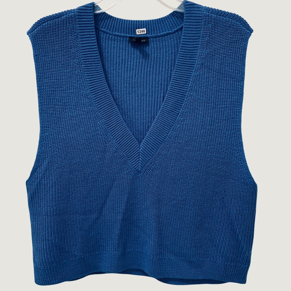 Talbots Sweater Vest Women's Large Blue V-Neck Wool Blend Knit